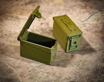 1/10 Scale Ammo Box (Set of 2) - Miniature Military Crate for RC Crawler, Axial SCX10, Traxxas TRX4 | 1:10 Realistic Garage & Roof Rack