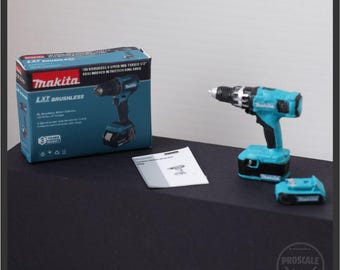 1/10 Scale Miniature Makita Drill, Battery, Box for RC Car, Dollhouse