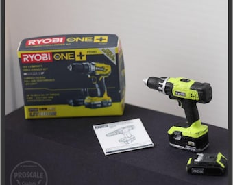 Miniature Ryobi Drill, Battery, Box, Instructions, 1/10-1/12 Scale