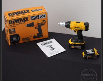 1/10-1/12 Scale Miniature Dewalt Drill, Battery, Box, Instructions for RC Car or Dollshouse