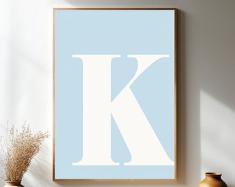 文字Kの青い保育園プリント、イニシャルウォールアート（デジタルダウンロード）