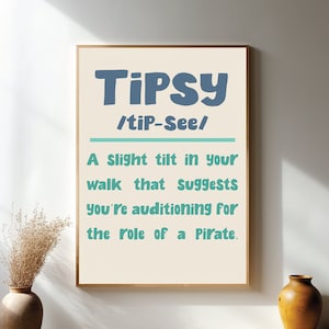 Tipsy Definition Print Bar Art Decor Funny Pirate Poster Bar Cart Wall Art Printable Wall Decor Kitchen Aesthetic Modern Digital Download