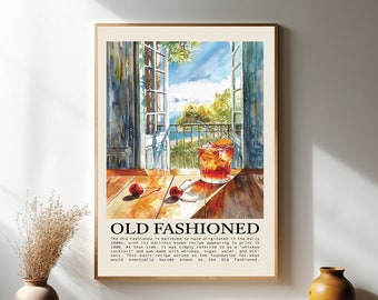 Old Fashioned Cocktail Print: Modern Bar Cart Art (Digital Download, PNG Files Included)
