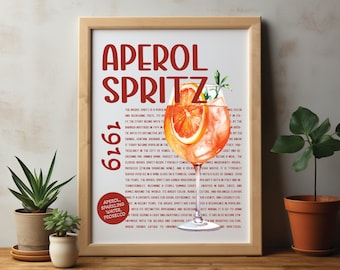 Aperol Spritz Bar Art Print, Trendy Cocktail Poster (Digital Download)