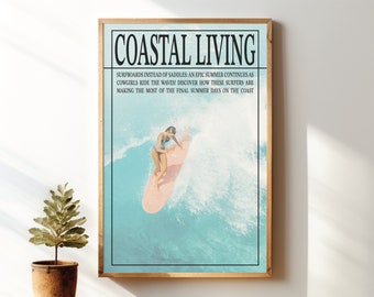 Coastal Cowgirl Surfer Newspaper Print, Surf Wall Art (Digital Download)