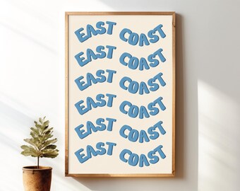 East Coast Print, Light Blue Coastal Wall Art (Digital Download)