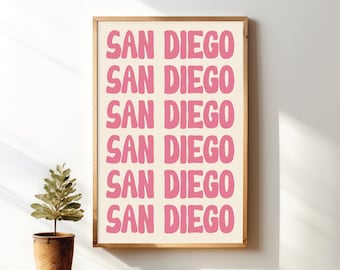 San Diego Print Beachy Wall Art Coastal Cowgirl Pink Decor Surf Poster Coastal Wall Art Beach Printable Wall Art Surf Art California