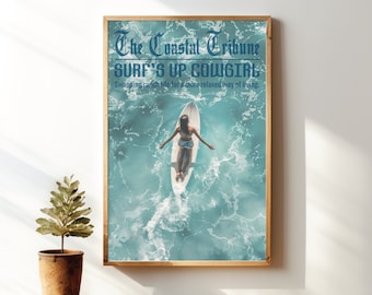 Coastal Cowgirl Decor Digital Print, Western Wall Art, Newspaper Poster, Trendy Coastal Cowgirl Aesthetic Printable Wall Art Newspaper Print