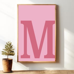 Pink Wall Art Letter M Poster, Dorm Room Decor, Cute Pink Wall Print, Single Letter Print M Initial Printable Wall Art Maximalist Wall Art