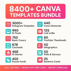 8400+ Social Media Canva Templates Bundle for Instagram Reels, Carousels, Stories, Highlights, Posts, Business Branding & Marketing Content