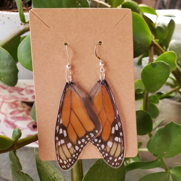 REAL Butterfly Wing Earrings with Sterling Silver Hooks, Laminated and Cruelty Free, Bold Natural Sophisticated Monarch Dangle Earrings