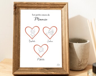 Affiche personnalisée "les petits coeurs de", cadeau mamie, cadeau maman, fête des grands-mères, fête des mères