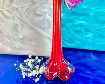 Hand-Blown Glass Red Daisy Bud Vase