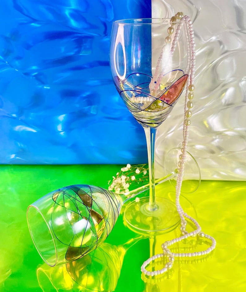 Abstract Stained Glass Wine Glasses Etsy
