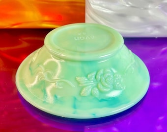 Green Milk Glass Rose Dish