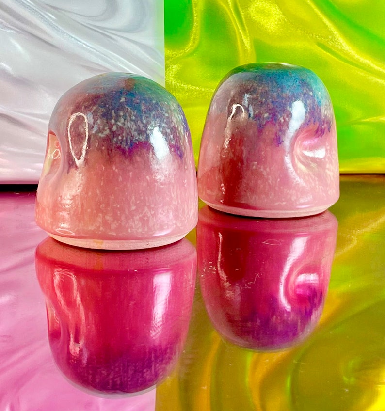 Hand-Crafted Pink and Purple Ceramic Salt & Pepper Shakers image 2