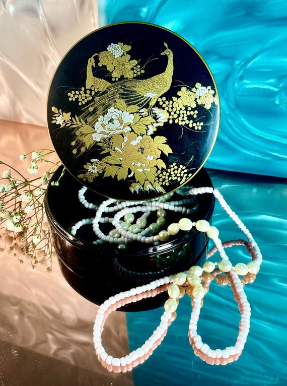 Golden Peacock and Peony Jewelry Box