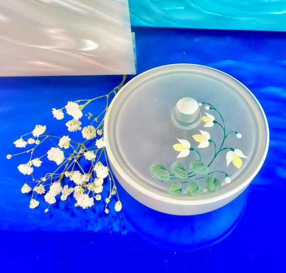 Hand-Painted Frosted Glass Floral Jewelry Box - image 3