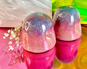 Hand-Crafted Pink and Purple Ceramic Salt & Pepper Shakers