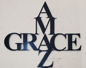 Grace Metal Wall Art, Gloss Black Cross, Religious Home Decor