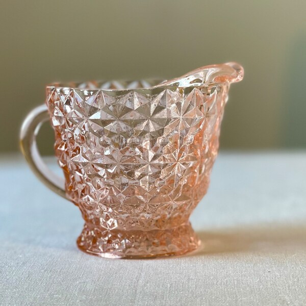 Vintage Pink Jeanette 'Buttons and Bows' Glass Creamer Pitcher Depression glass cream cup