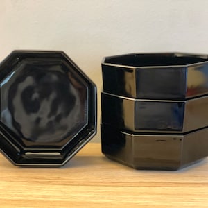 Vintage 80’s French Arcoroc Octime Black GLASS Octagonal bowls SET of 4