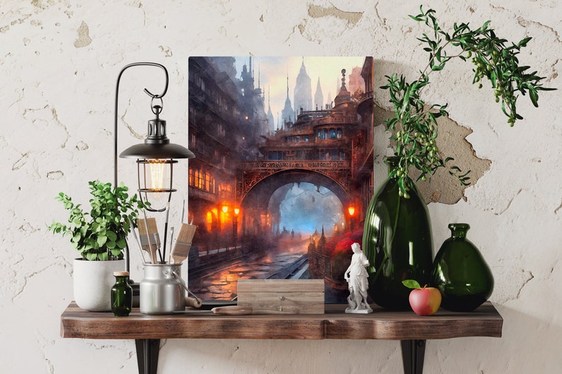 Steampunk City Digital Art Print Printable Fantasy Wall Art Poster SVG ...