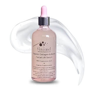 Collagen & Biotin Face Serum – 4oz Organic Facial Lift with Hyaluronic Acid, Rose Water, Peptides and Frankincense - Oil Free overnight care