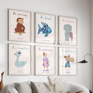 Lot de 6 livres d'affirmations positives pour les enfants, de livres de contes pour décoration murale de chambre d'enfant, décoration de salle de jeux, décoration de chambre George Curious
