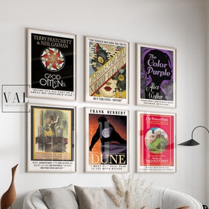 Book Cover Wall Art Set 6 prints | Home Decor Ideas | Library Decor | Digital Download Wall Print | Printable Wall Art | Book Posters