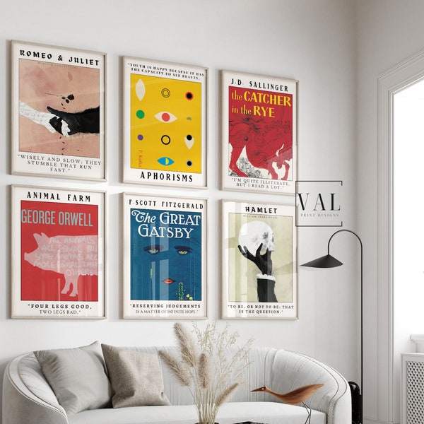 Book Cover Wall Art Set 6 prints | Home Decor Ideas | Printable Poster | Digital Download Wall Print |