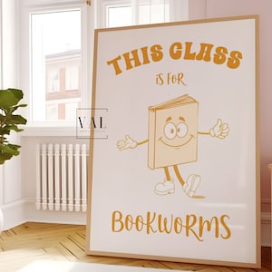 Retro Bookworms Classroom Poster: Funky School Decor (Digital Print)