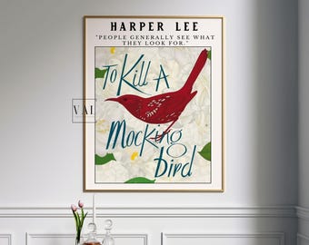 To Kill The Mocking Bird Book Poster Living Room Decor bookish art for reading nook Book, Illustration book posters digital downloads