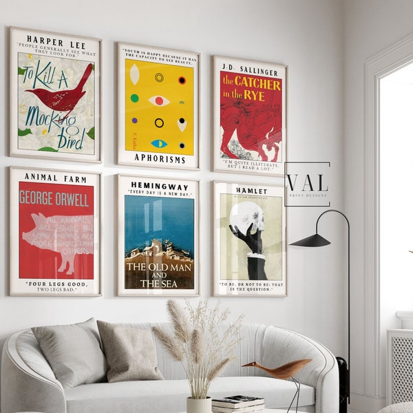 Book Poster Literature Poster Book Cover Wall Art Set 6 prints | Home Decor Ideas | Printable Digital Download Wall Print |