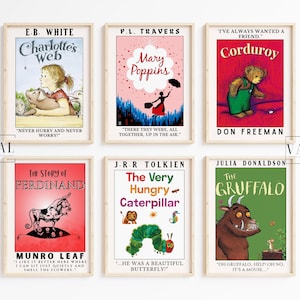 Set di 6 poster di lettura per l'istruzione parentale per l'angolo lettura della cameretta dei bambini, con personaggi dei libri.
