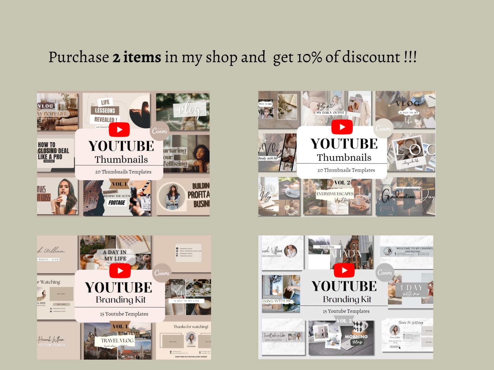 Done for You Youtube Thumbnail Vlog Templates | Custom Youtube Branding ...
