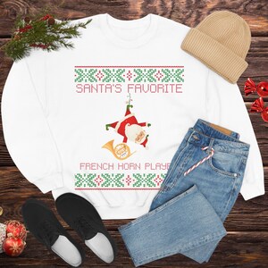 French Horn Ugly Christmas Sweatshirt, Hornist Ugly Christmas Sweater Style, Gift for French Horn Player, Horn Xmas, French Horn Shirt