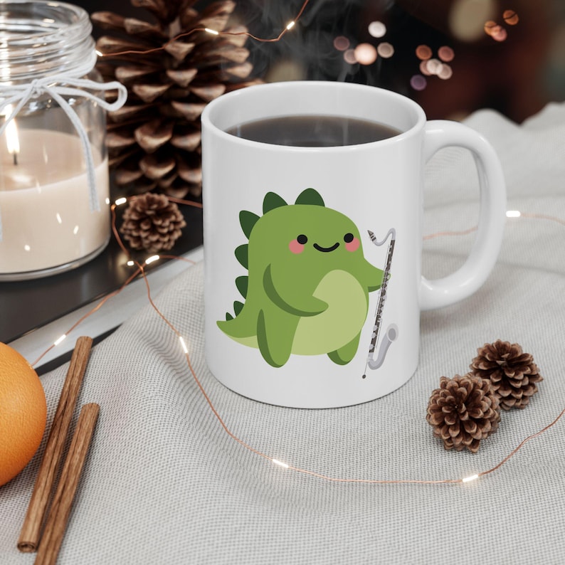 Bass Dinosaur Mug, Gift for Bass Player, Bass