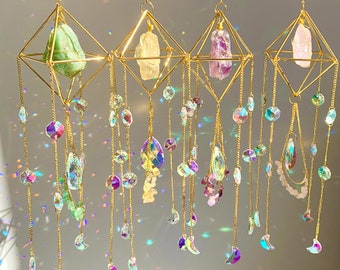 Crystal diamond sun catcher hanging decorations living room balcony ornaments rainbow crystal wind chime pendant