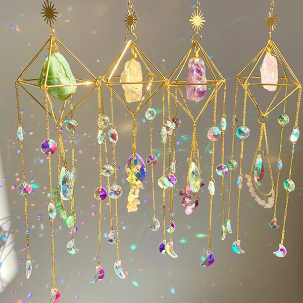 Crystal diamond sun catcher hanging decorations living room balcony ornaments rainbow crystal wind chime pendant