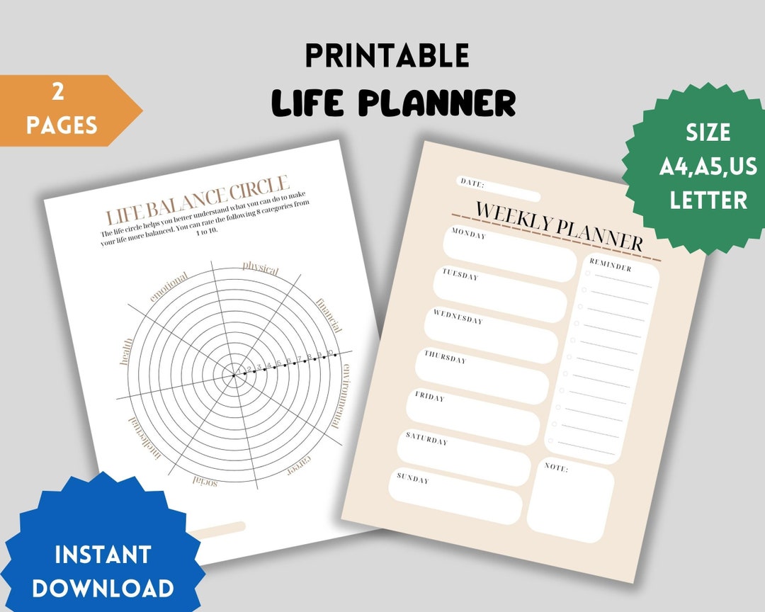 Printable Wheel of Life Worksheets Self Improvement - Etsy