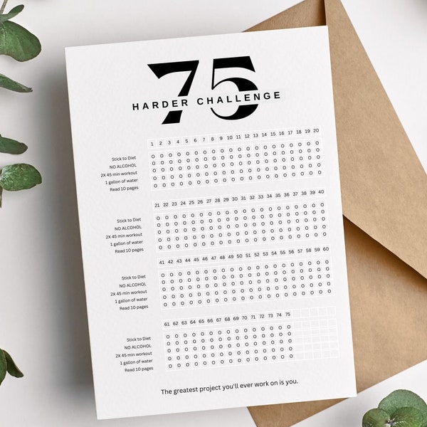 75 Tage harte Herausforderung | 75 Tage Fest | Elegant, minimalistisch, erschwinglich, Porträt, Printable, PDF