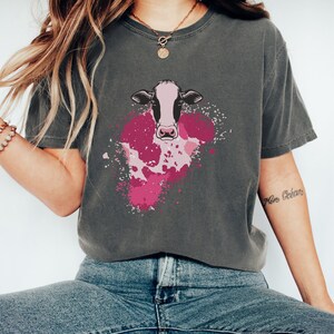 Cowgirl Shirt, Farmer Gift, Animal Shirt, Cute Cow Shirt, Western Tee, Pink Holstein Cow Tee, Cow Lovers T-shirt for Women, Country Girl Tee