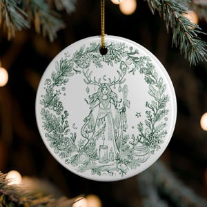 Yule Ornament 2026 Celtic Witch Ceramic Ornament, Pagan Winter Solstice Decor, Rustic Folk Mystical Christmas Tree Gift image 3