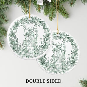 Yule Ornament 2026 Celtic Witch Ceramic Ornament, Pagan Winter Solstice Decor, Rustic Folk Mystical Christmas Tree Gift image 2