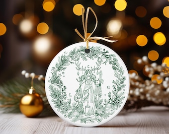 Yule Ornament 2026 Celtic Witch Ceramic Ornament, Pagan Winter Solstice Decor, Rustic Folk Mystical Christmas Tree Gift