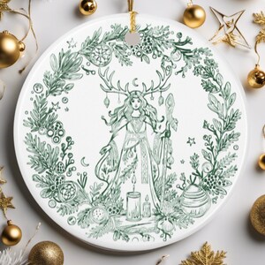 Yule Ornament 2026 Celtic Witch Ceramic Ornament, Pagan Winter Solstice Decor, Rustic Folk Mystical Christmas Tree Gift image 4