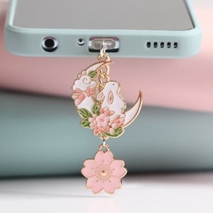 Cherry Blossom Bunny Moon Phone Charm | Sakura Phone Charm| Moon Charm | Moon Rabbit Phone Accessory