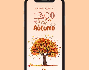Hallo herfst iPhone Wallpaper, herfstbladeren boom (digitale download)