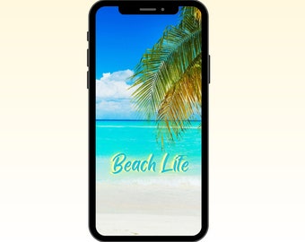 Tropical Beach iPhone Wallpaper: Ocean Palm Trees (Digital Download)